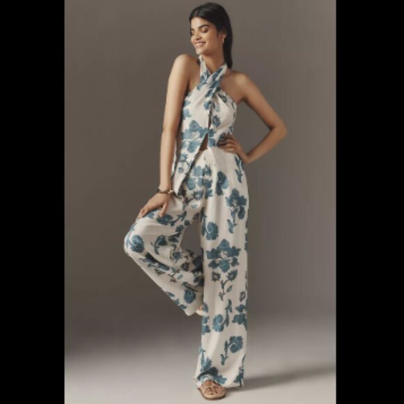 Brand New By Anthropologie Halter Block Print Silky Blouse - Picture 4 of 4